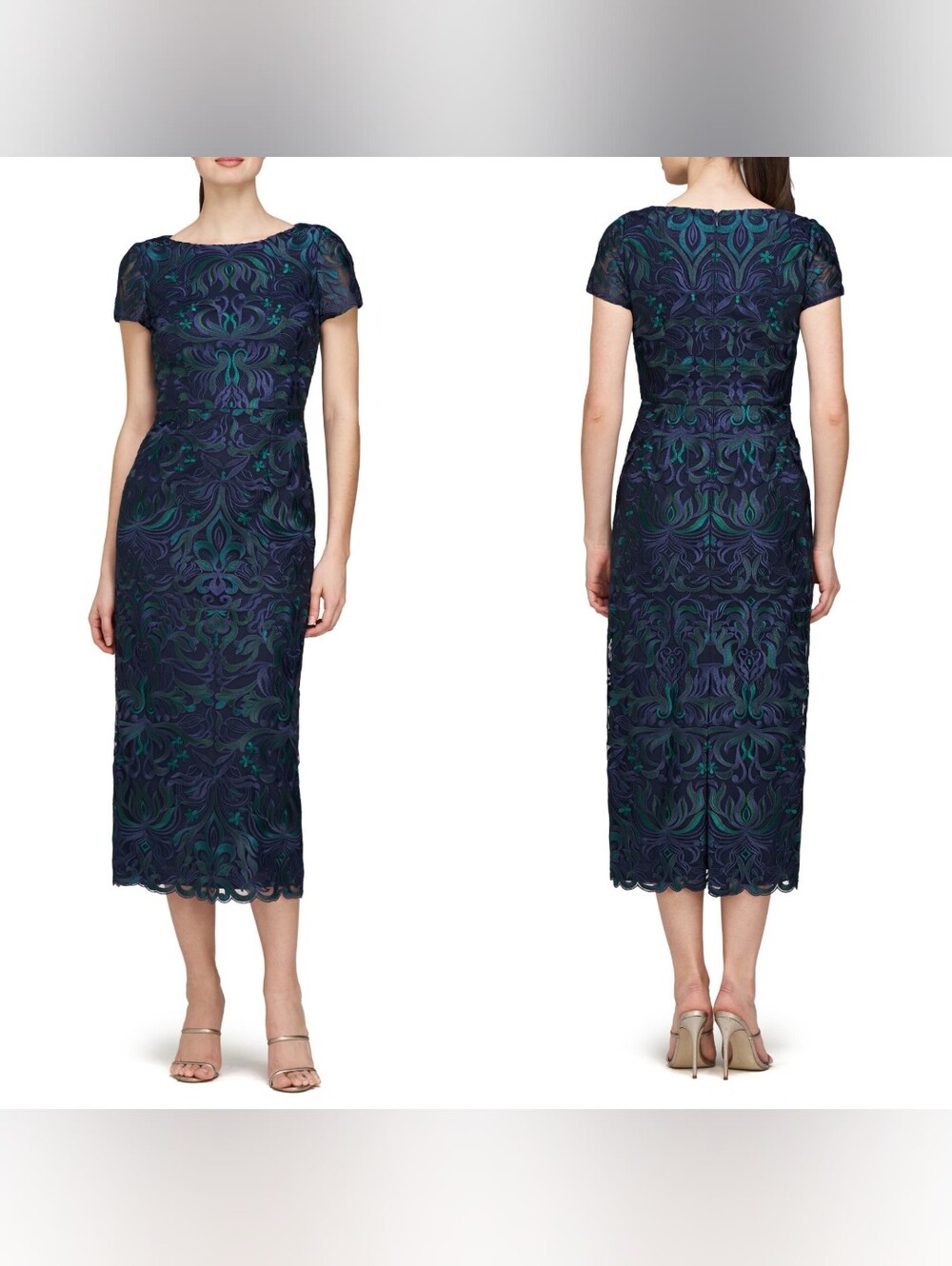 JS Collections Fallon Embroidered Column Cocktail Dress 18 Wedding Formal Party